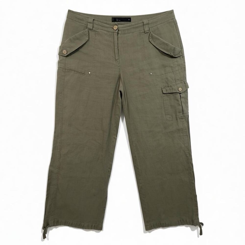 Saks Fifth Avenue Utility Linen Cargo Pants Olive Green Drawstring Hem Size M